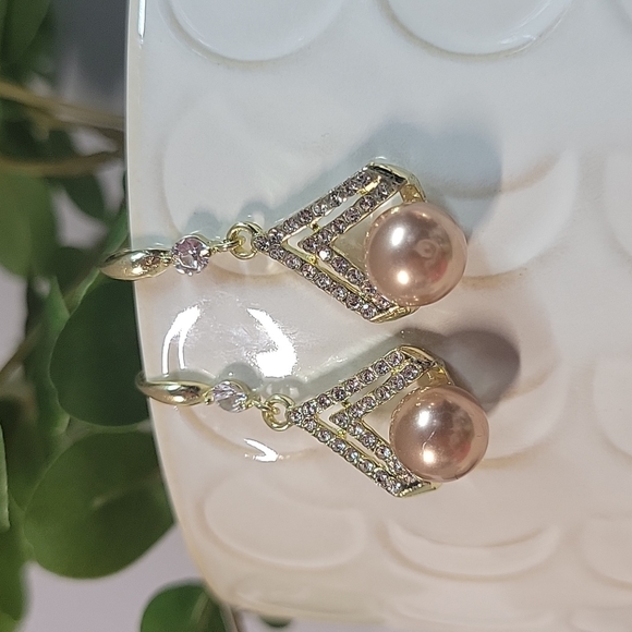 Chocolate Pearl CZ Drop Earrings, S925 wires - Picture 3 of 9